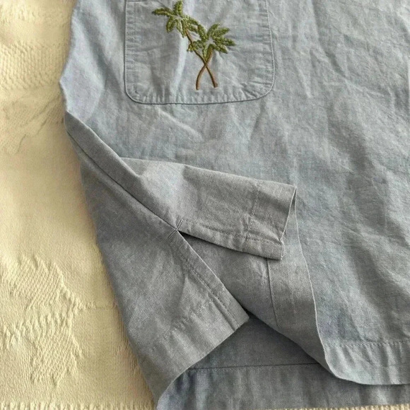 Vintage Embroidered Tropical Palm Short Sleeve Denim Blue J. Shift Dress Size M - Picture 8 of 10